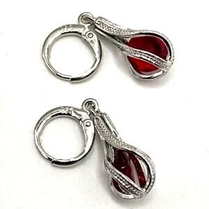 925 Silver Necklace Earrings Set Red Gemstones Anniversary Birthday Gift New!!